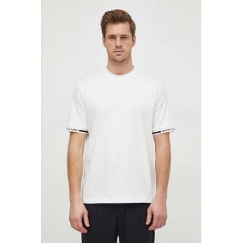 Armani Exchange tricou din bumbac barbati, culoarea bej, neted ieftin