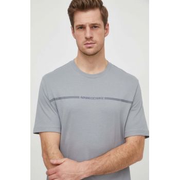 Armani Exchange tricou din bumbac barbati, culoarea gri, cu imprimeu ieftin