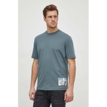Armani Exchange tricou din bumbac barbati, culoarea verde, cu imprimeu ieftin