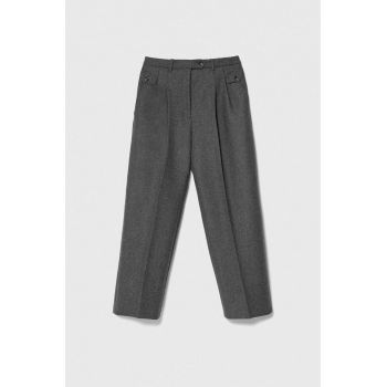 BOSS pantaloni de lana culoarea gri, lat, high waist