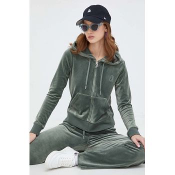 Juicy Couture bluză din velur culoarea verde, cu glugă, neted