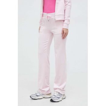 Juicy Couture pantaloni de trening din velur culoarea roz, neted