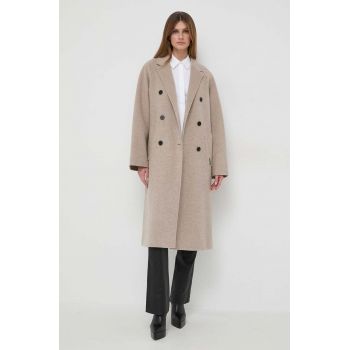 Karl Lagerfeld palton de lana culoarea bej, de tranzitie, cu doua randuri de nasturi de firma original