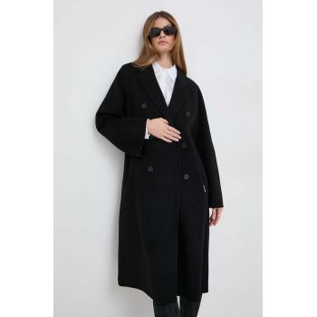 Karl Lagerfeld palton de lana culoarea negru, de tranzitie, cu doua randuri de nasturi