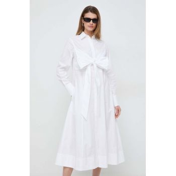 Karl Lagerfeld rochie din bumbac culoarea alb, midi, evazati