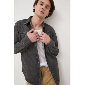 Levi's camasa jeans barbati, culoarea gri, cu guler clasic, regular de firma originala