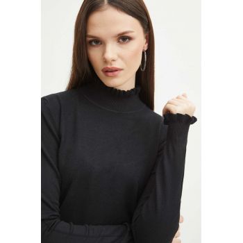 Medicine pulover femei, culoarea negru, cu turtleneck de firma original