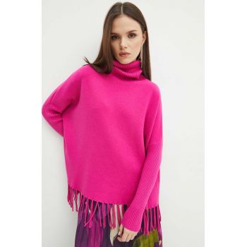 Medicine pulover femei, culoarea roz, cu guler de firma original