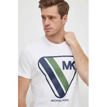 Michael Kors tricou din bumbac barbati, culoarea alb, cu imprimeu de firma original