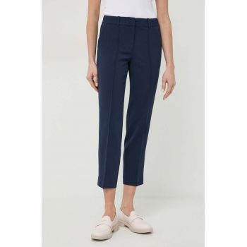 MICHAEL Michael Kors pantaloni femei, culoarea albastru marin, drept, high waist