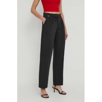 Pepe Jeans pantaloni Tina femei, culoarea negru, fason chinos, high waist