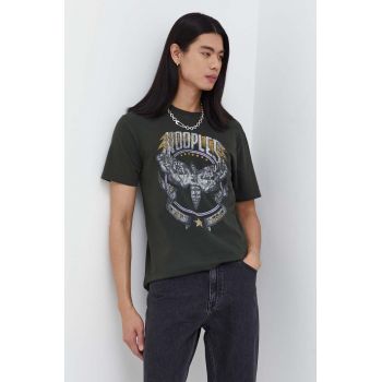 The Kooples tricou din bumbac barbati, culoarea verde, cu imprimeu