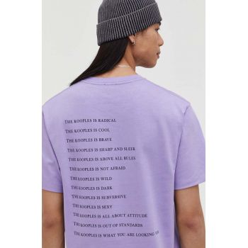 The Kooples tricou din bumbac barbati, culoarea violet, cu imprimeu