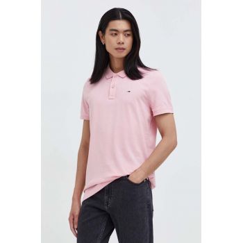 Tommy Jeans polo de bumbac culoarea roz, neted, DM0DM18312 ieftin