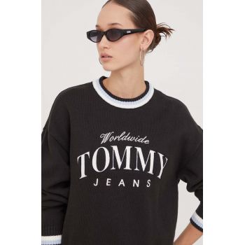 Tommy Jeans pulover de bumbac culoarea negru, light