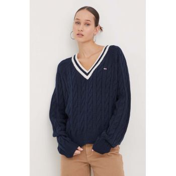 Tommy Jeans pulover femei, culoarea bleumarin, light DW0DW17498 de firma original
