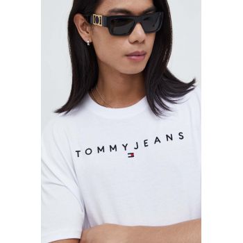 Tommy Jeans tricou din bumbac barbati, culoarea alb, cu imprimeu