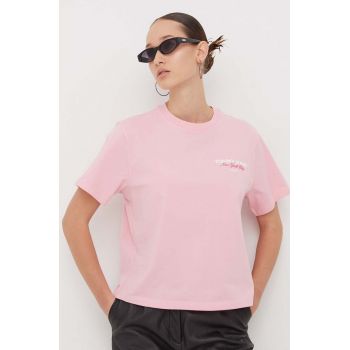 Tommy Jeans tricou din bumbac femei, culoarea roz