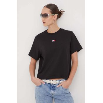 Tommy Jeans tricou femei, culoarea negru