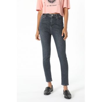 Blugi slim fit cu talie inalta