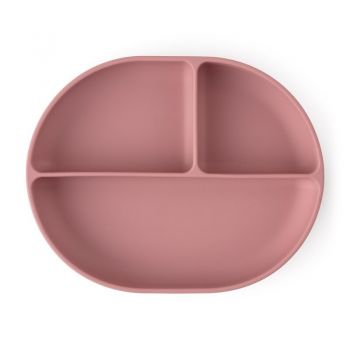 Farfurie compartimentata PetiteMars ovala cu ventuza si 3 compartimente TakeMatch roz