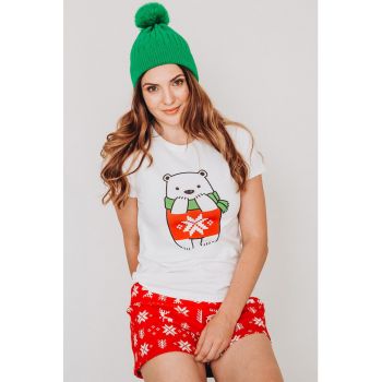 Pijama scurta din bumbac cu tematica de Craciun