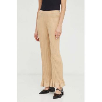 By Malene Birger pantaloni femei, culoarea bej, evazati, high waist