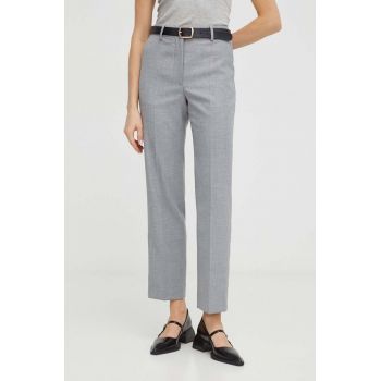 By Malene Birger pantaloni femei, culoarea gri, drept, high waist