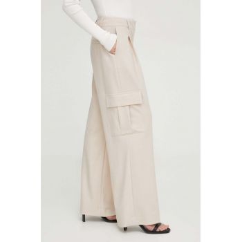 Herskind pantaloni din lana culoarea bej, drept, high waist