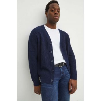 Medicine cardigan din amestec de lână bărbați, culoarea bleumarin