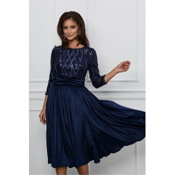 Rochie Dy Fashion bleumarin din catifea cu bust din paiete ieftina