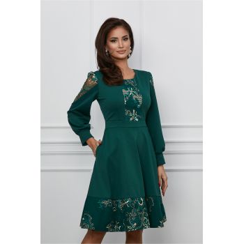 Rochie Ella Collection Ecaterina verde cu broderie