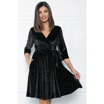 Rochie MBG neagra din catifea cu buline din glitter