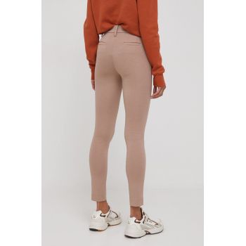 XT Studio pantaloni femei, culoarea bej, mulata, high waist