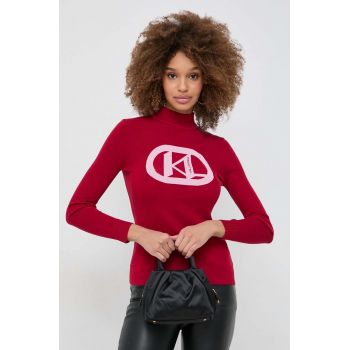 Karl Lagerfeld pulover femei, culoarea rosu, light, cu turtleneck de firma original