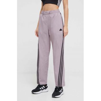 adidas pantaloni femei, culoarea violet, cu model IS3655