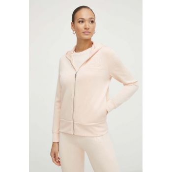 Armani Exchange bluza femei, culoarea portocaliu, cu glugă, cu imprimeu