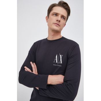 Armani Exchange Longsleeve din bumbac culoarea albastru marin, cu imprimeu ieftin