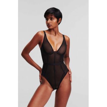 Karl Lagerfeld body culoarea negru, transparent, neted ieftin