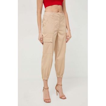 MICHAEL Michael Kors pantaloni femei, culoarea bej, fason cargo, high waist