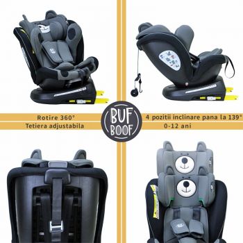 Scaun auto Tweety Plus Deluxe Buf Boof i-Size rotativ 360 cu isofix 40-150 cm UrsBlack