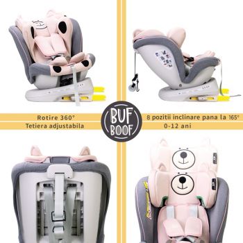 Scaun auto Tweety Plus Deluxe Buf Boof i-Size rotativ 360 cu isofix 40-150 cm UrsPink la reducere