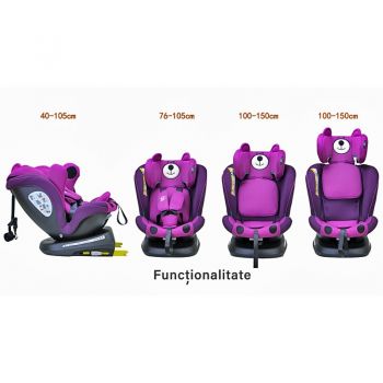 Scaun auto Tweety Plus Deluxe Buf Boof i-Size rotativ 360 cu isofix 40-150 cm UrsPurple