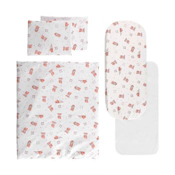 Set lenjerie pentru carucior cu protectie impermeabila 6 piese Bears  Pillows Beige