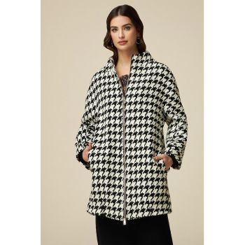 Palton din amestec de lana cu model houndstooth