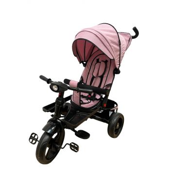 Tricicleta cu scaun reversibil, pozitie de somn, pedale si far cu lumina, roz ieftina