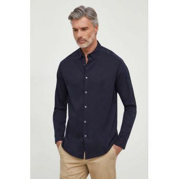 Armani Exchange camasa din bumbac barbati, culoarea albastru marin, cu guler clasic, relaxed de firma originala