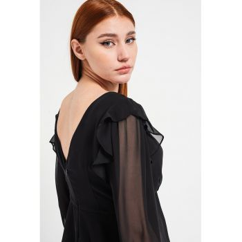 Bluza cu decolteu in V si maneci din sifon