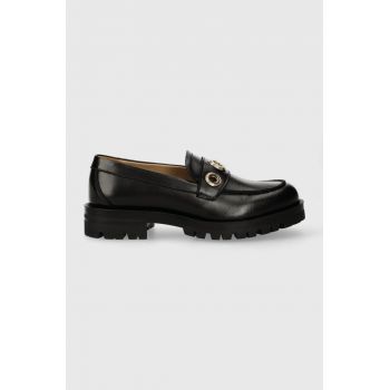 BOSS mocasini de piele Helen femei, culoarea negru, cu platforma, 50513088 la reducere