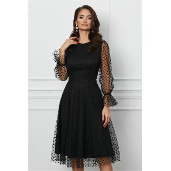 Rochie Dy Fashion neagra din tull cu buline catifelate